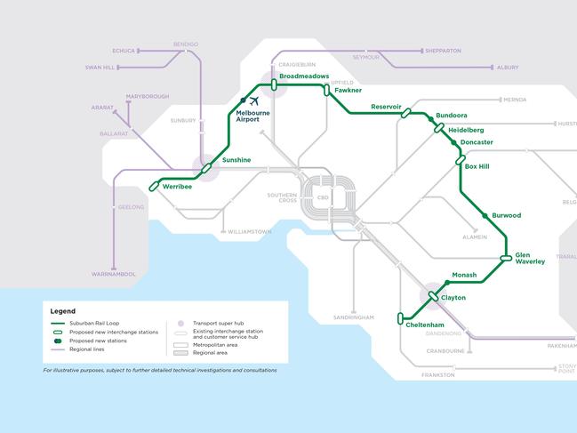 The Suburban rail loop will be one long tunnel, with six underground stations in Cheltenham, Clayton, Monash University, Glen Waverley, Deakin University in Burwood, and Box Hill.