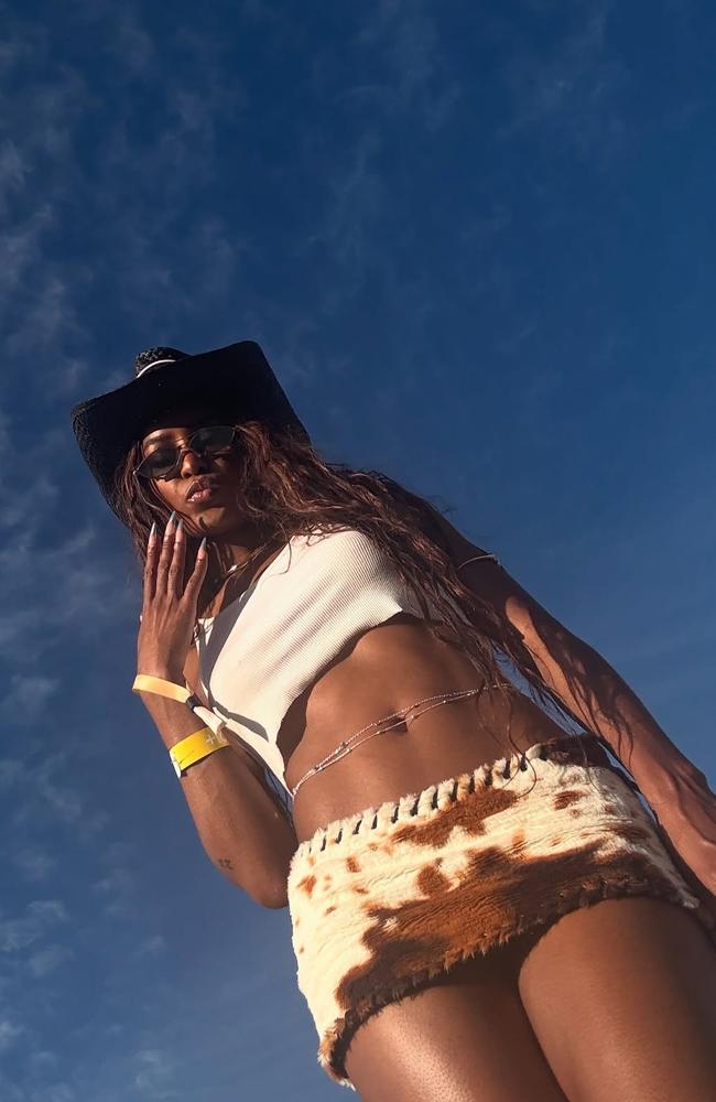 ‘I’m literally wearing the smallest, micro-est, mini-est cow print [skirt] and it’s faux, because we don’t’, she said on TikTok. Picture: Instagram/CiaraMiller