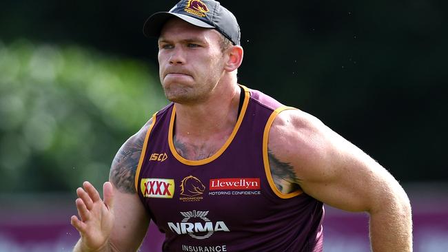 Brisbane Broncos player Matt Lodge is seen during training in Brisbane, Thursday, June 13, 2019. (AAP Image/Dan Peled) NO ARCHIVING