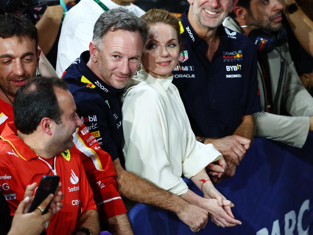 Christian Horner and Geri Horner pictured together during the F1 Grand Prix of Saudi Arabia at Jeddah Corniche Circuit on March 09. Picture: Getty Images