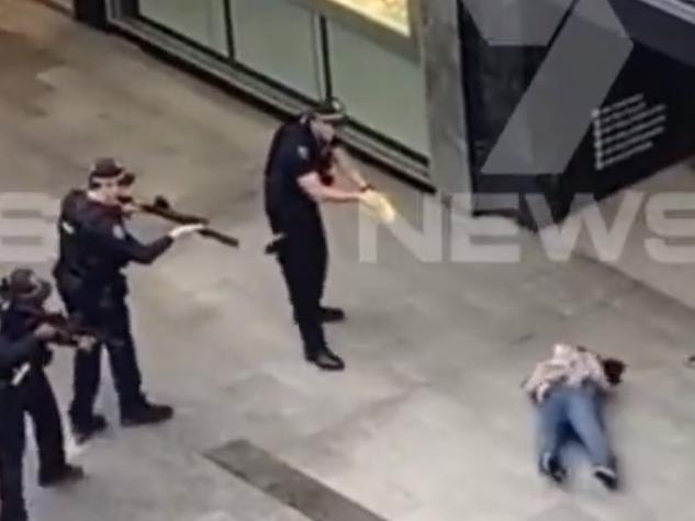Concerning footage has shown the dramatic moment a woman involved in a verbal altercation with police dropped to the floor after being tasered.