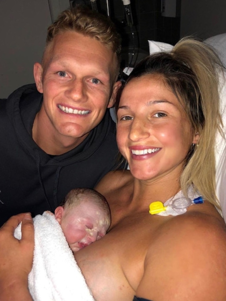 Treloar and Ravaillion after Georgie was born. Picture: Instagram