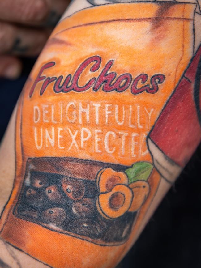 Fruchocs has found SA's most patriotic resident Josh Arbon who is covered in tattoos including FruChocs and West End. Picture: Tom Huntley.