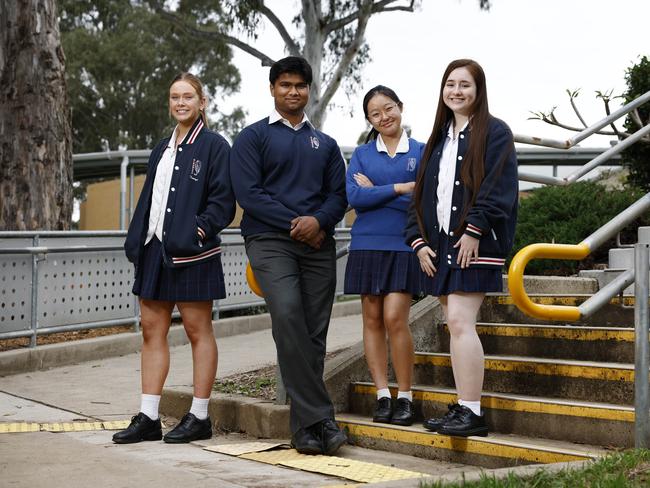 Glenwood High HSC student Audrey Chen (second from right) said the final module was the most challenging and unexpected element of the exam. Picture: Richard Dobson