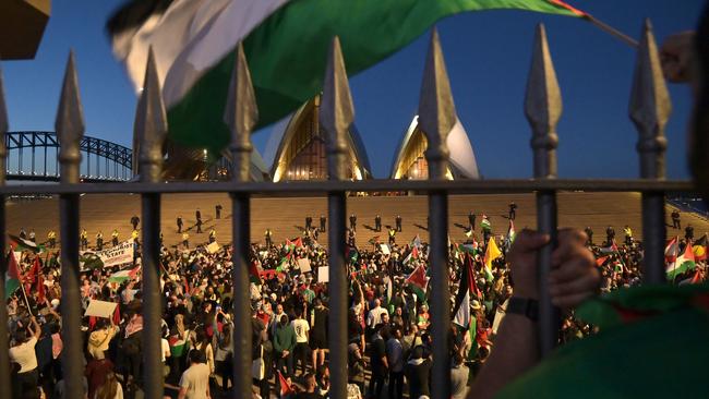 A Rally For A Free Palestine at The Sydney Opera House. Picture: NCA NewsWire / Jeremy Piper