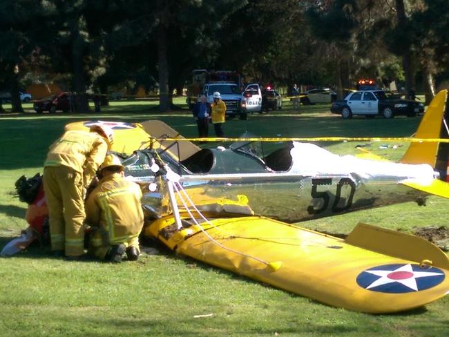 Wreck ... The small plane reportedly piloted by Harrison Ford crash landed at an LA golf course. Source: SplashNews