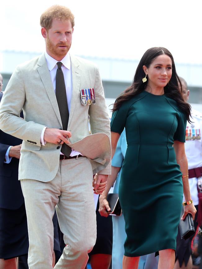 The royal power couple at Nadi Airport in Fiji. Picture: Nathan Edwards