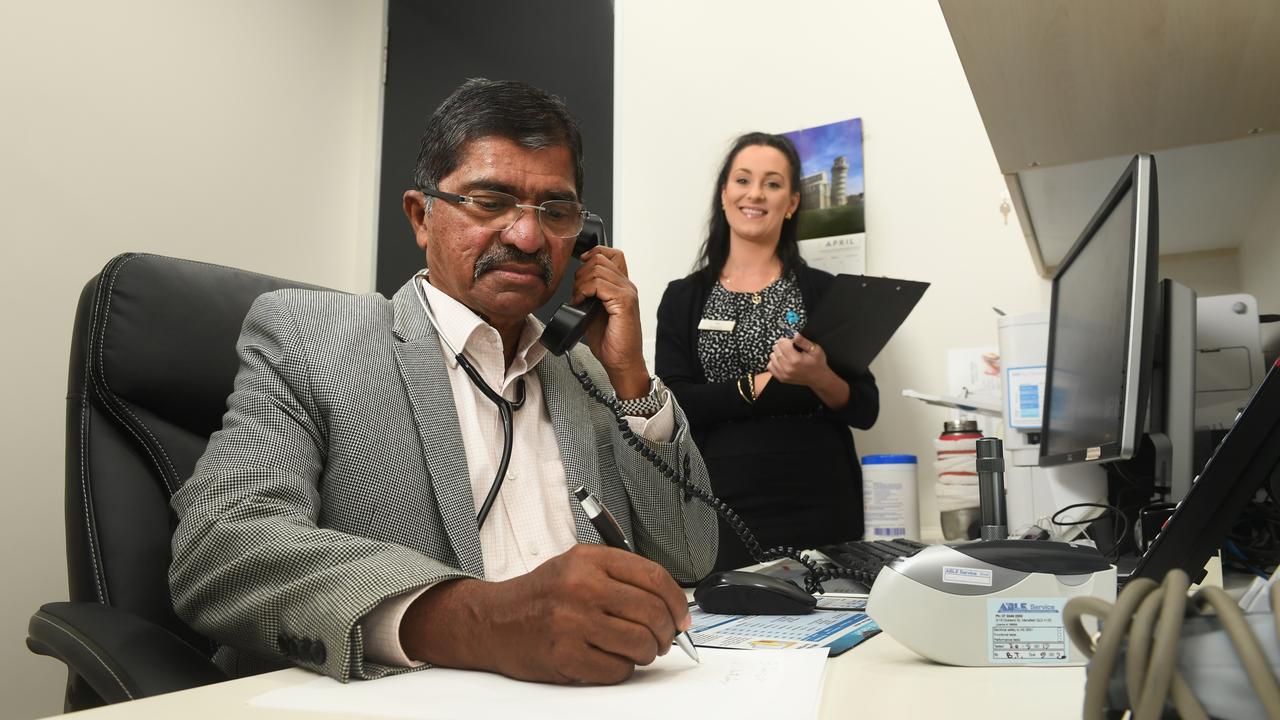 Ipswich doctor Dr Jacob Cherian and medical receptionist Tia Hall are among the health staff around the company now more reliant on telecommunications for consulting with patients.