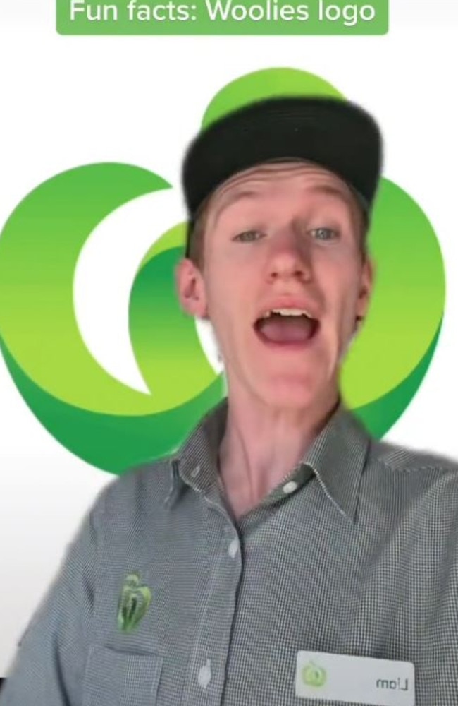 Woolies staffer Liam Kirley has shared a nostalgic TikTok sharing the chain’s many different logos over the years. The one pictured is the most recent. Picture: TikTok/woolworths_au