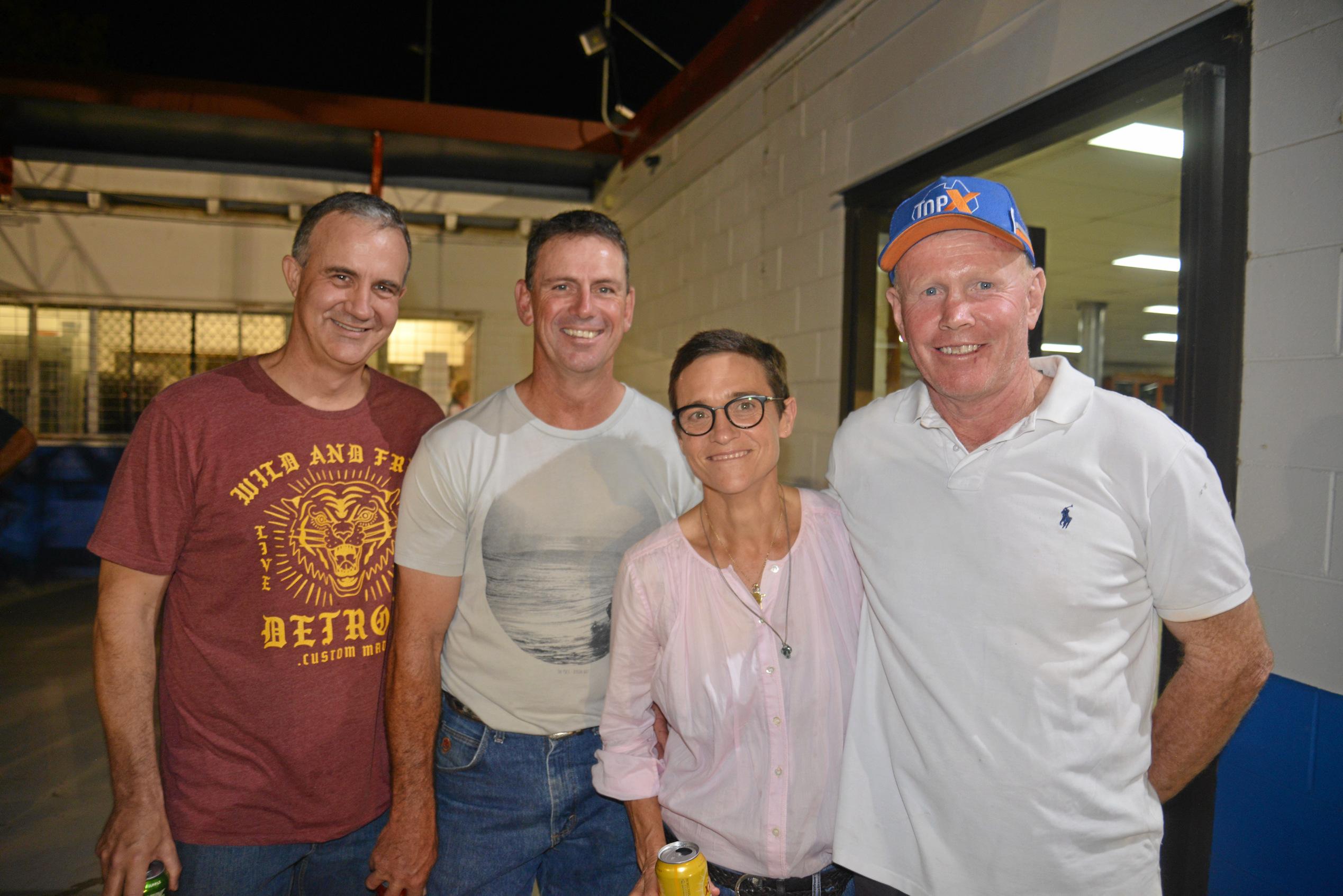 Andrew Fern, Chris Collins, Sally Conn and George McVeigh at the Cowboys rugby league home games. Picture: Gerard Walsjh