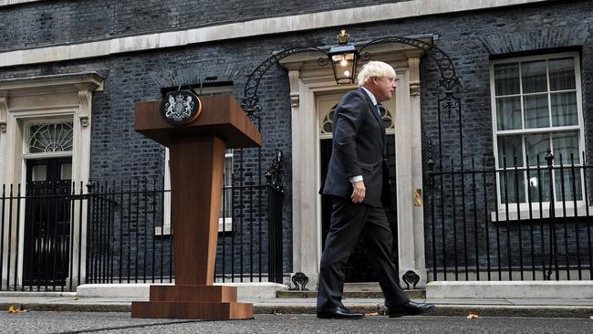 Boris Johnson steps away from the podium after his final speech as prime minister: ‘The baton will be handed over. It unexpectedly turned out to be a relay race’. Picture: Getty Images