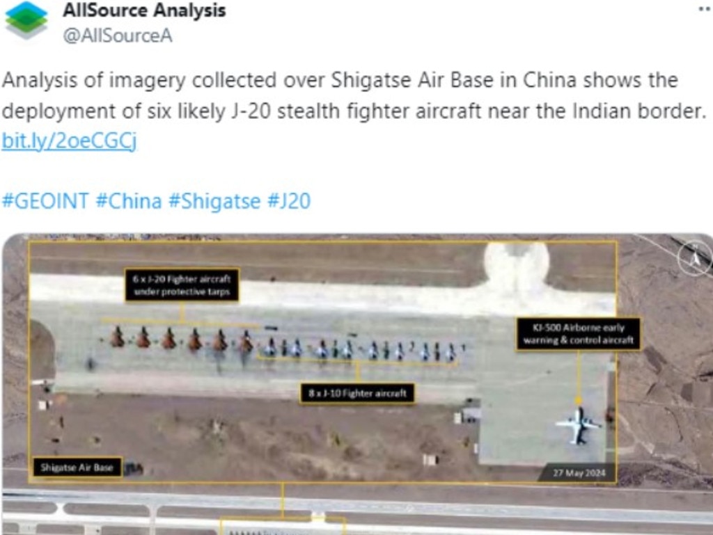 The analysis of satellite photos of Shigatse Air Base in China by All Source Analysis. Picture: @AllSourceA/X