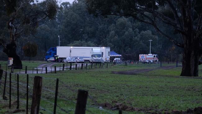 Police at the scene of the police shooting of a suspected terror suspect in Barnawartha North Picture: Simon Dallinger