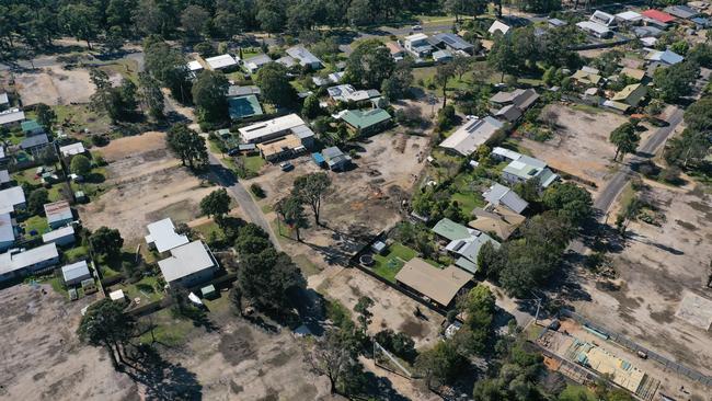 Mallacoota aerial showing homes that survived next to blocks that have been cleared. Picture: Alex Coppel.