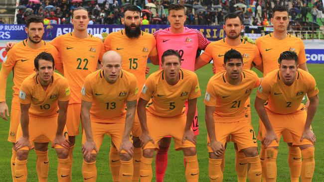 The Socceroos starting line up before the Socceroos v Iraq.