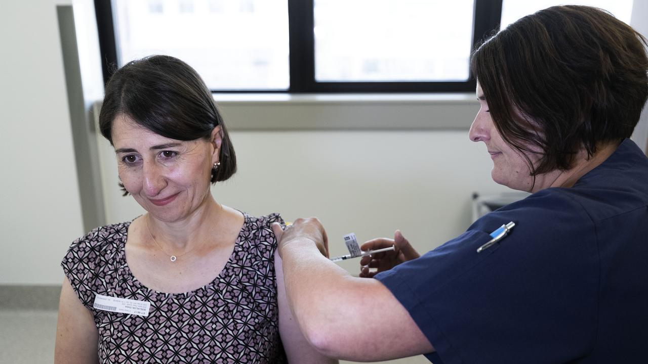 Former NSW Premier Gladys Berejiklian received the AstraZeneca vaccine at at St George Hospital in Kogarah on March 10, 2021. Picture: POOL by Brook Mitchell/Getty Images via NCA NewsWire