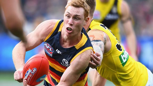 Tom Lynch, whose conduit role is considered crucial to the Crows, during the Grand Final. Picture: Quinn Rooney/Getty Images
