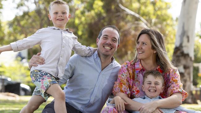 Ben with his wife Tania and boys Oliver, 8, and Ari, 5. Picture: Brett Hartwig