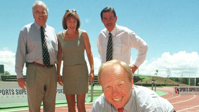 2001: Premier Peter Beattie at the Runaway Bay Sports Centre with Kerry Watson, Merri Rose and GC mayor Gary Baildon.