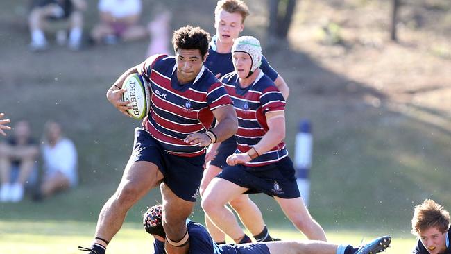 GPS First XV schoolboy rugby union - The Southport School vs. Brisbane Grammar School (blue) at The Village Green. Photo of Zane Nonggorr. Photo by Richard Gosling