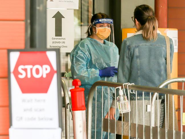 People queueing at a coronavirus test at Royal Melbourne Hospital. Picture: Tim Carrafa