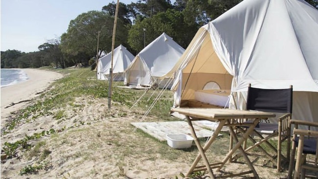 Campsites at Adam’s Beach and at Bradbury’s Beach at Dunwich will not open to the public over Easter but eco tents like these will still be on offer at other campgrounds.