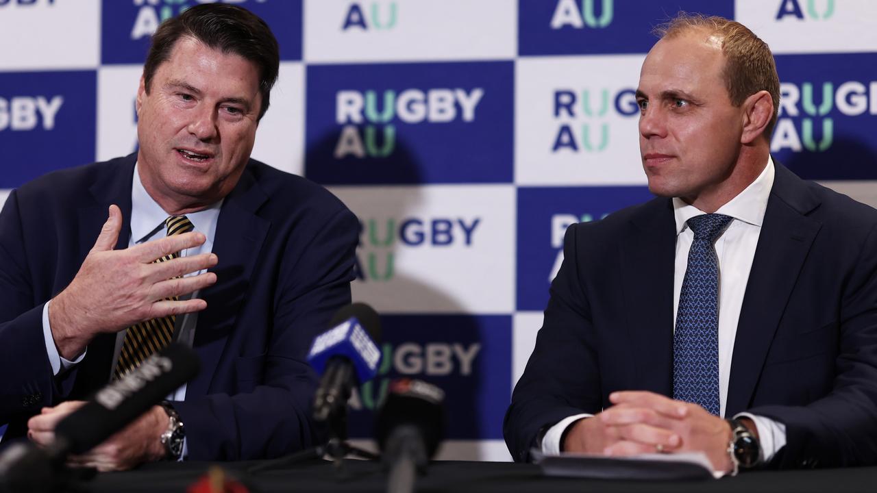 Waugh (R) is uninterested in a war of words with McLennan. Picture: Matt King/Getty Images for Rugby Australia