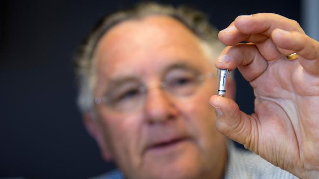 Brian Bartlett, of Deloraine, is the first Tasmanian to receive the world’s smallest pacemaker, the Medtronic Micra Transcatheter Pacing System. Picture: SUPPLIED.