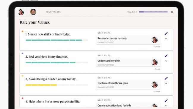 The client interface of the Lumiant software, set to overhaul the financial advice industry. Picture: Lumiant Pty Ltd, 2021