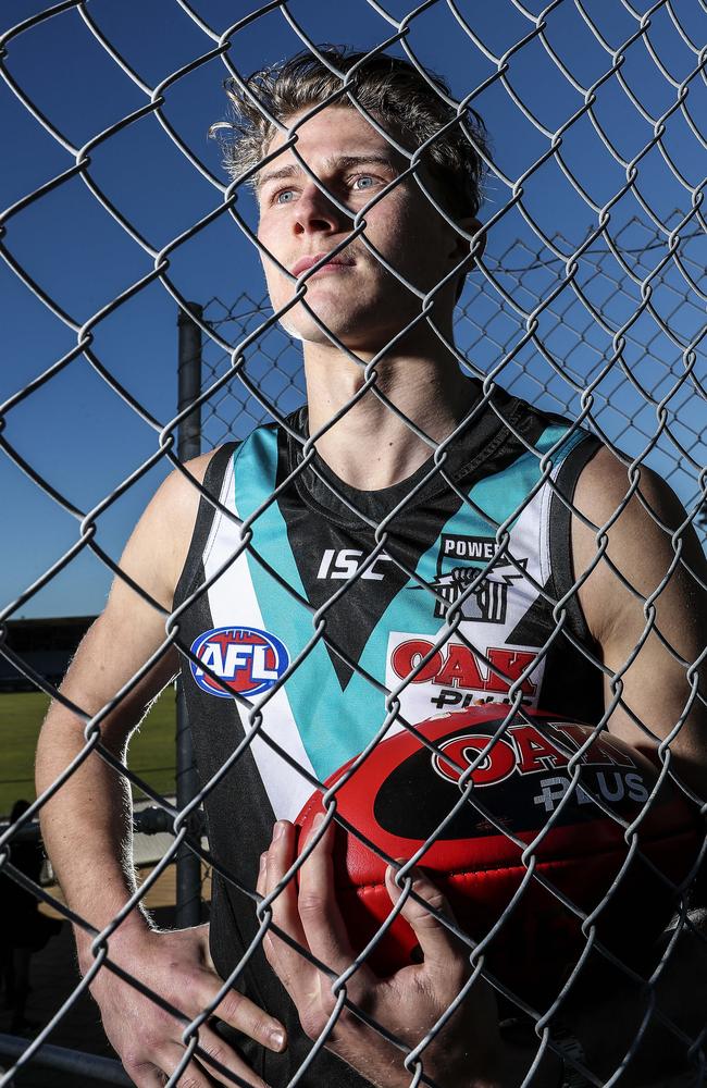 Port Adelaide’s Xavier Duursma at Alberton Oval after signing a contract extension on Tuesday. Picture: Sarah Reed