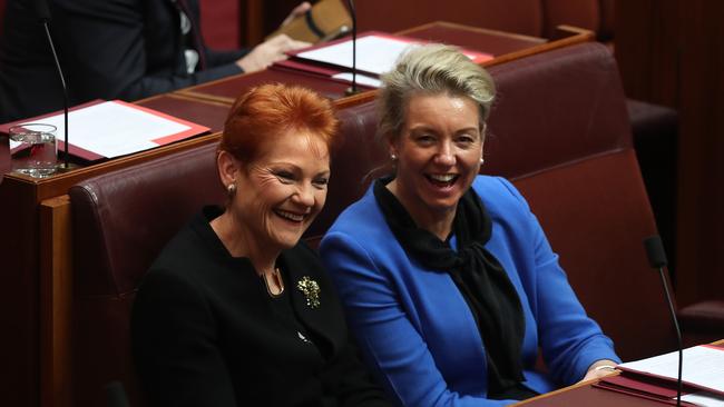 Senators Pauline Hanson and Bridget McKenzie in happier times