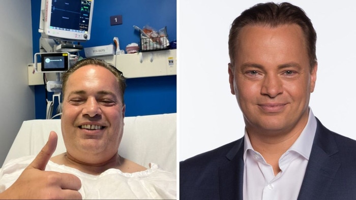 Mark Bosnich in hospital and a head shot. Photos: Twitter/Supplied