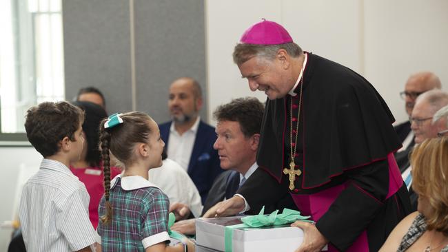 Catholic Archbishop of Sydney, Anthony Fisher, blessing the new classrooms at St Anthony of Padua Catholic College, Austral in when it opened. The school is now one of the fastest-growing in the region. Picture: Genah Karagiannis, Sydney Catholic Schools