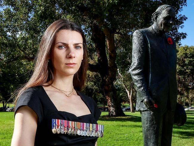 NETWORK SPECIAL. , PLEASE CONTACT NETWORK PICTURE DESK BEFORE PUBLISHING.     ,  Weary Dunlop's granddaughter Diana Dunlop wears the replica medals of her grandfather which were remade in Canberra, after the war medals were stolen from her home in Toorak in 2022. Picture: Ian Currie