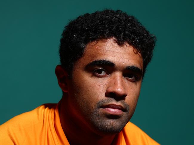 GOLD COAST, AUSTRALIA - JUNE 26: Langi Gleeson poses during a Wallabies Rugby Championship Headshots Session at Sanctuary Cove on June 26, 2023 in Gold Coast, Australia. (Photo by Chris Hyde/Getty Images)