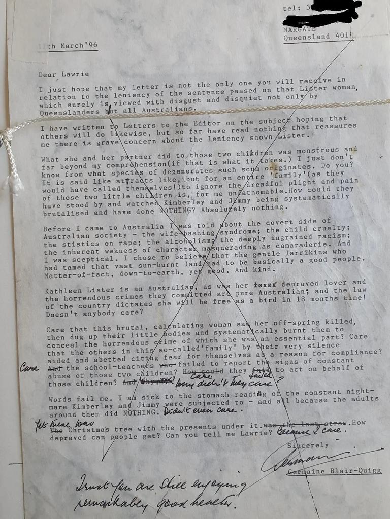 The letter detailed the killings of two young siblings in 1994. Picture: Reddit