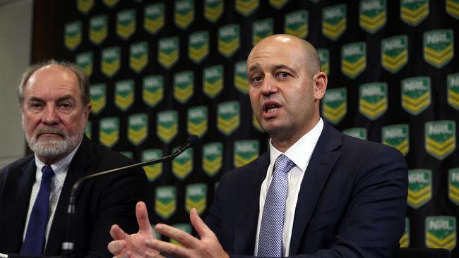 Todd Greenberg on right, new NRL CEO, pictured at Moore Park to announce his promotion.