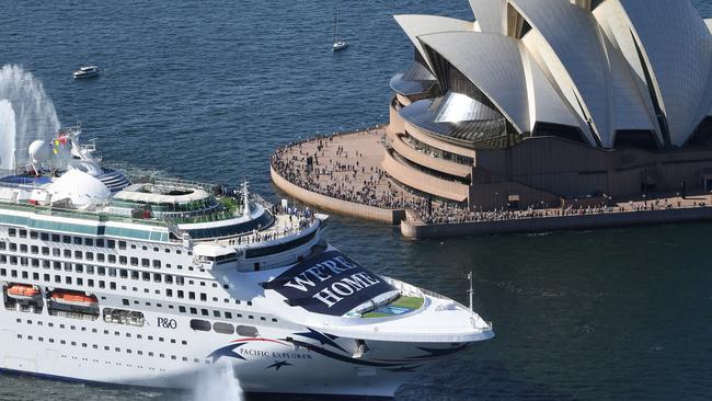 We’re home: P & O Cruises’ Pacific Explorer returns to Sydney Harbour after a two year cruise ship ban. Picture: Getty Images for P & O Cruises