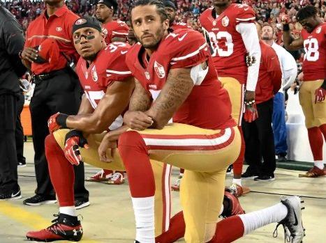 The decision by Colin Kaepernick, right, to kneel in protest against police violence has cost him his NFL career.