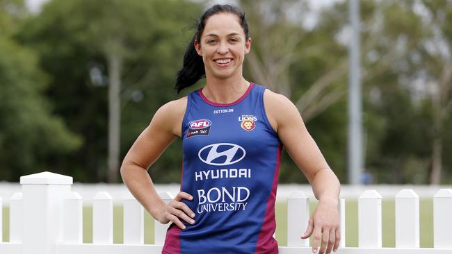 AFLW Brisbane Lions vice-captain Leah Kaslar posing at Yeronga, Brisbane 31st of January 2018. (AAP Image/Josh Woning)