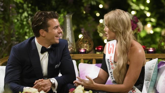 Bachelor Matty J with contestant Stacey Simpson. (Pic: Network Ten)