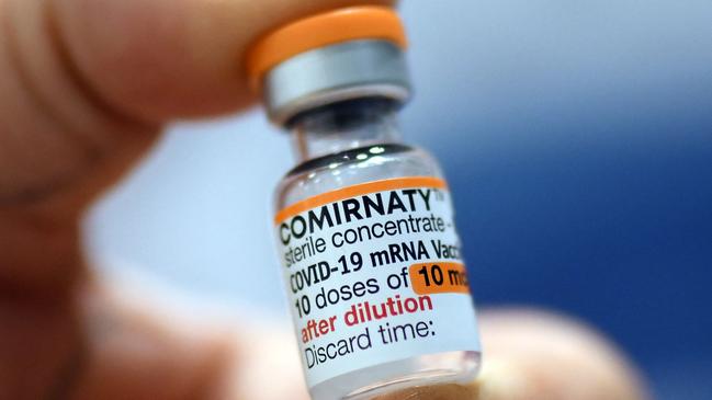 A vial of the Biontech-Pfizer vaccine Comirnaty in the paediatric dosage. (Photo by Ina FASSBENDER / AFP)