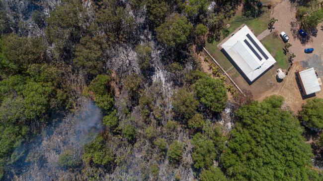 Smoke from the bushfire in Noonamah, which surrounded the Hopkins’ home on Monday night. Picture: Che Chorley