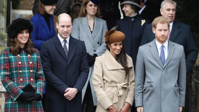 Neil Sean claims Meghan had a ‘dramatic change of heart’ regarding the importance of the titles after speaking to Princess Beatrice and Princess Eugenie (back row). Picture: Chris Jackson/Getty Images