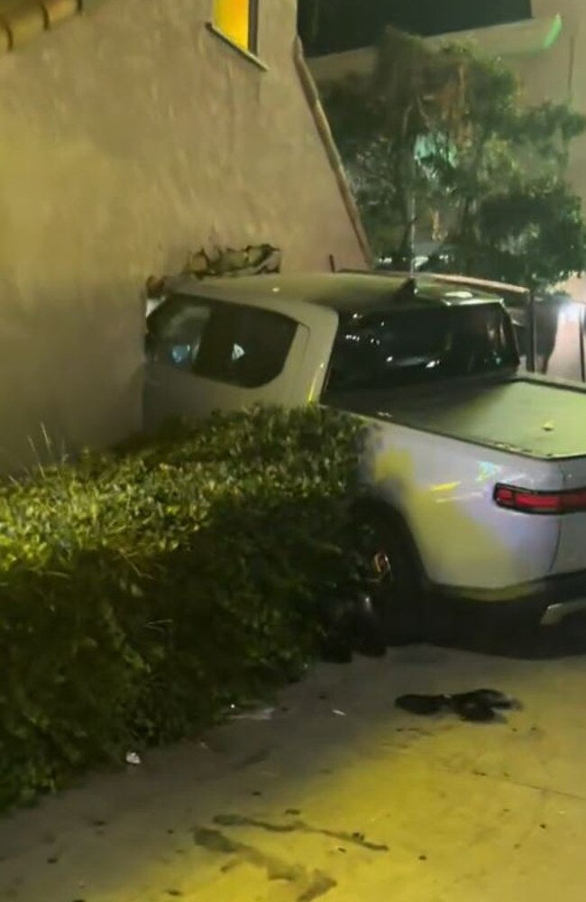 Succession star Alan Ruck crashes truck into LA pizza shop. Picture: TikTok