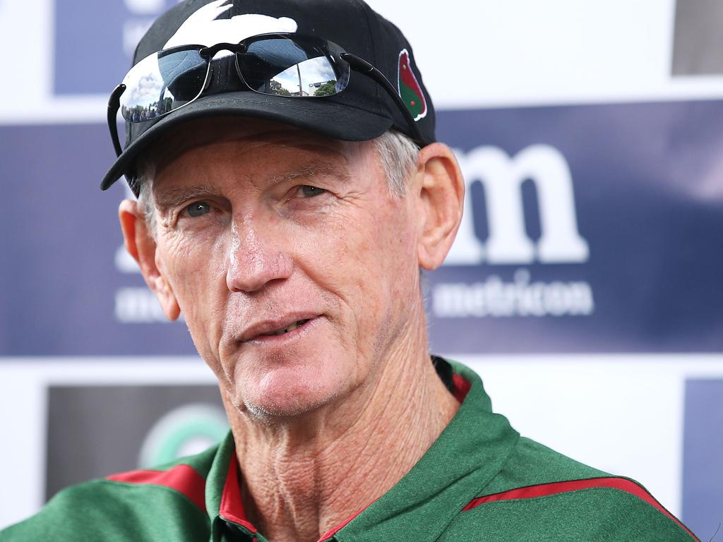 SYDNEY, AUSTRALIA - DECEMBER 04: New South Sydney Rabbitohs Coach Wayne Bennett speaks to the media during a NRL press conference at Redfern Oval at Redfern Oval on December 4, 2018 in Sydney, Australia. (Photo by Mark Kolbe/Getty Images)