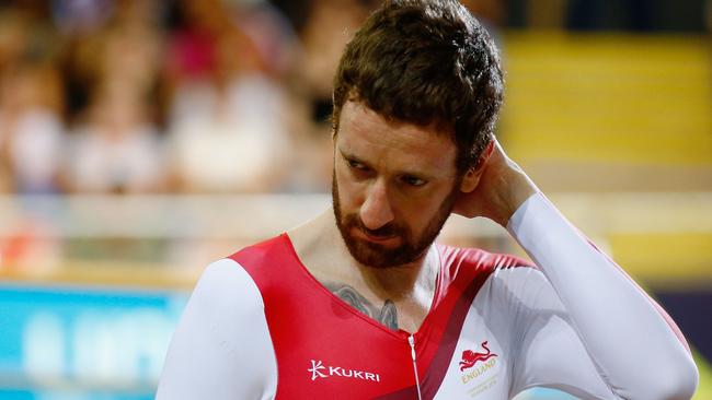 A disappointed Bradley Wiggins came up short with England in the team pursuit.