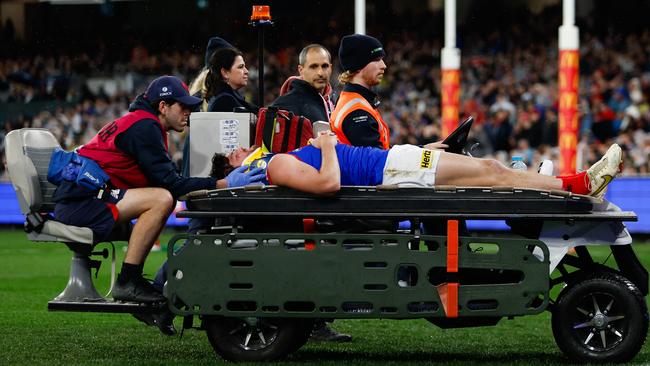 Angus Brayshaw is ‘not great’ after being knocked out. Picture: Dylan Burns/AFL Photos via Getty Images