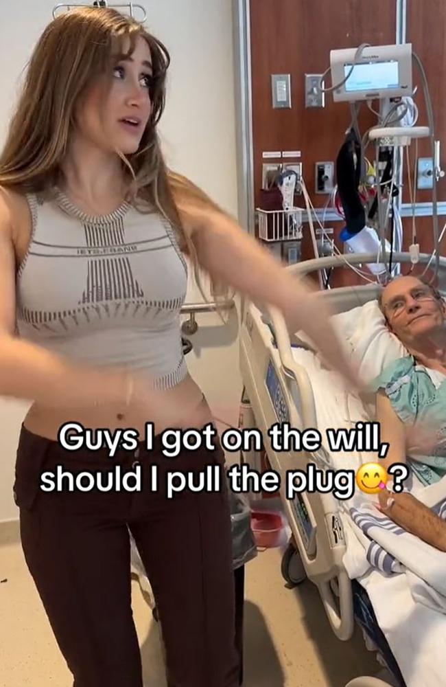 She says she is considering “pulling the plug” because she is on his will. TikTok/Bronwin Aurora