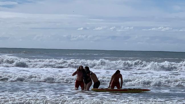 Surf Life Saving Queensland lifeguards rescued Ms MacDonald from rough surf at Alexandra Headland on Sunday morning. Picture: Stuart Cumming.